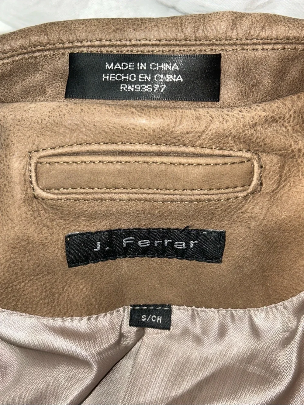 J. Ferrar Tan Brown Leather Three Button Blazer Sport Coat Jacket